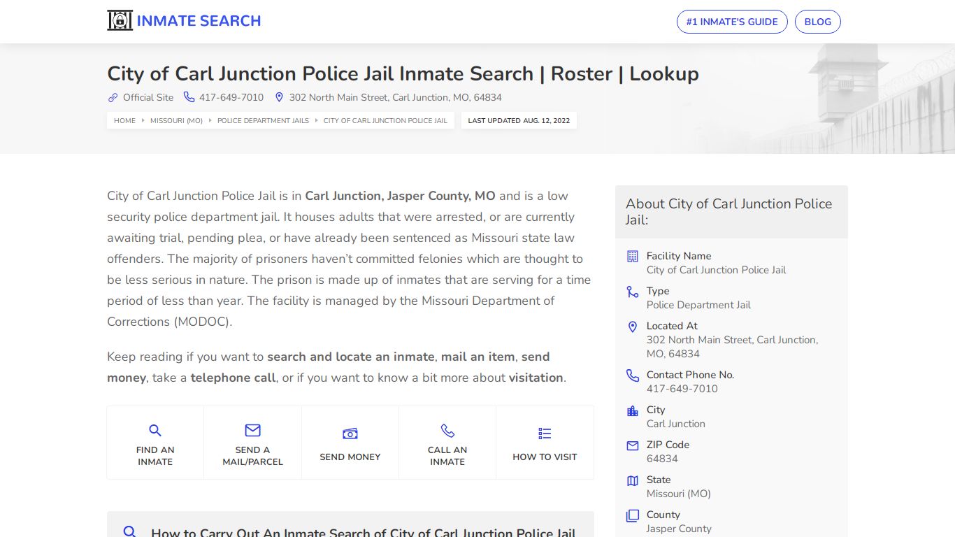 City of Carl Junction Police Jail Inmate Search | Roster ...